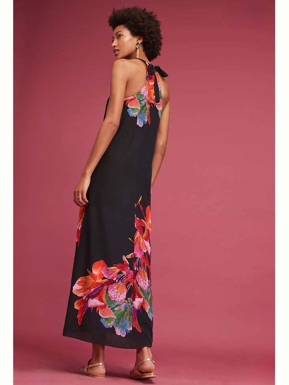 MAEVE 100% Silk Halter Neck Floral Flowy Dress Slinky - Picture 12 of 12